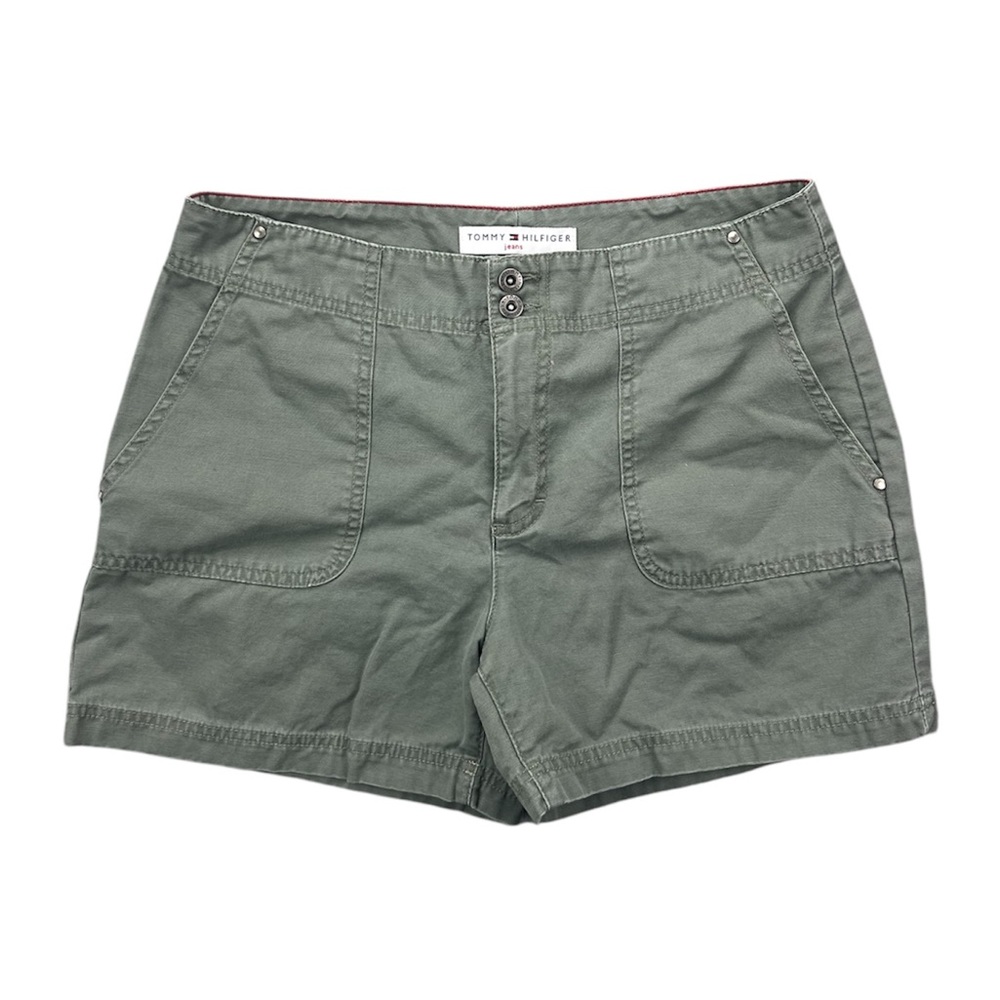 Vintage Y2K 2000s Tommy Hilfiger Green Khaki Cargo Shorts 100% Cotton Women’s 8